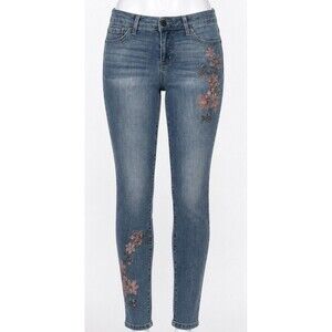 Nine West Gramercy Skinny Jeans Womens 4 Floral Embroidered Boho Stretch